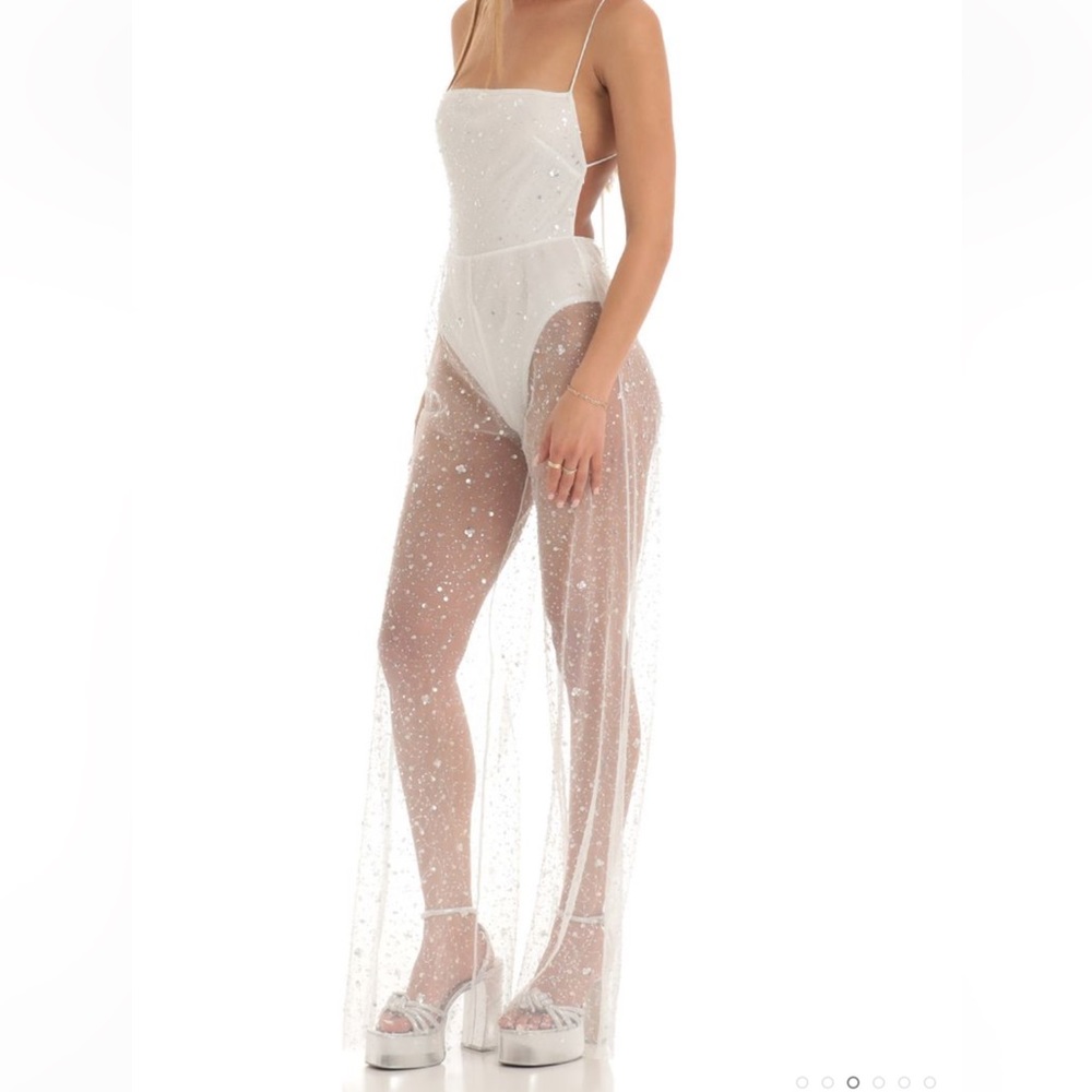 NWOT Lucy in the Sky Ceres Sequin Wide Leg Jumpsuit in White
